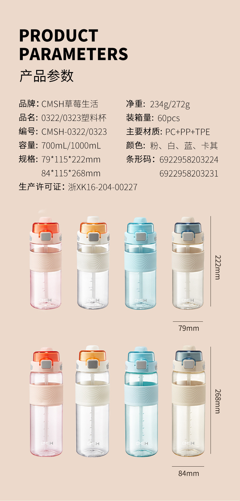 成都礼品定制草莓生活超大容量双饮杯子塑料带吸管时尚运动水壶水杯