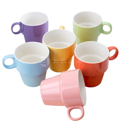 家用便捷收纳叠叠杯6只套装简约陶瓷杯子水杯茶杯咖啡马克杯定制
