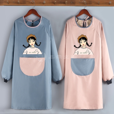 长袖围裙家用厨房韩版卡通时尚罩衣男女工作服