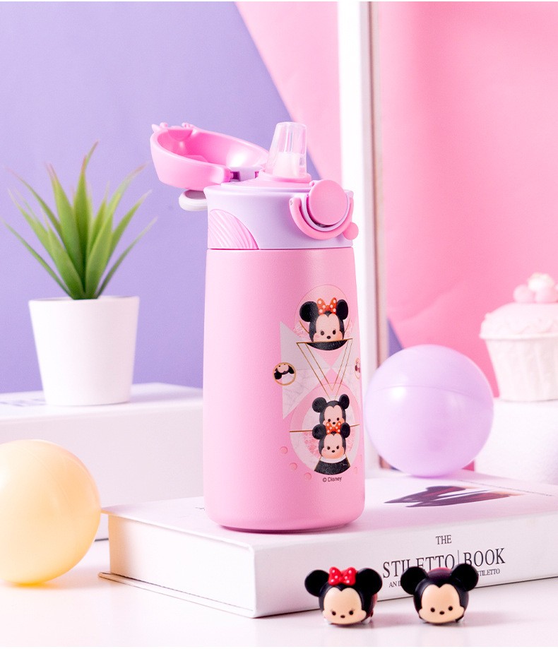 迪士尼粉色卡通图米老鼠便携吸管杯
