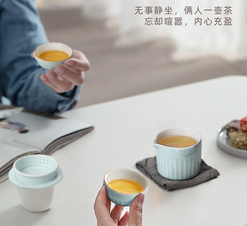 天青色陶瓷茶具选择多样屋螺旋纹茶壶