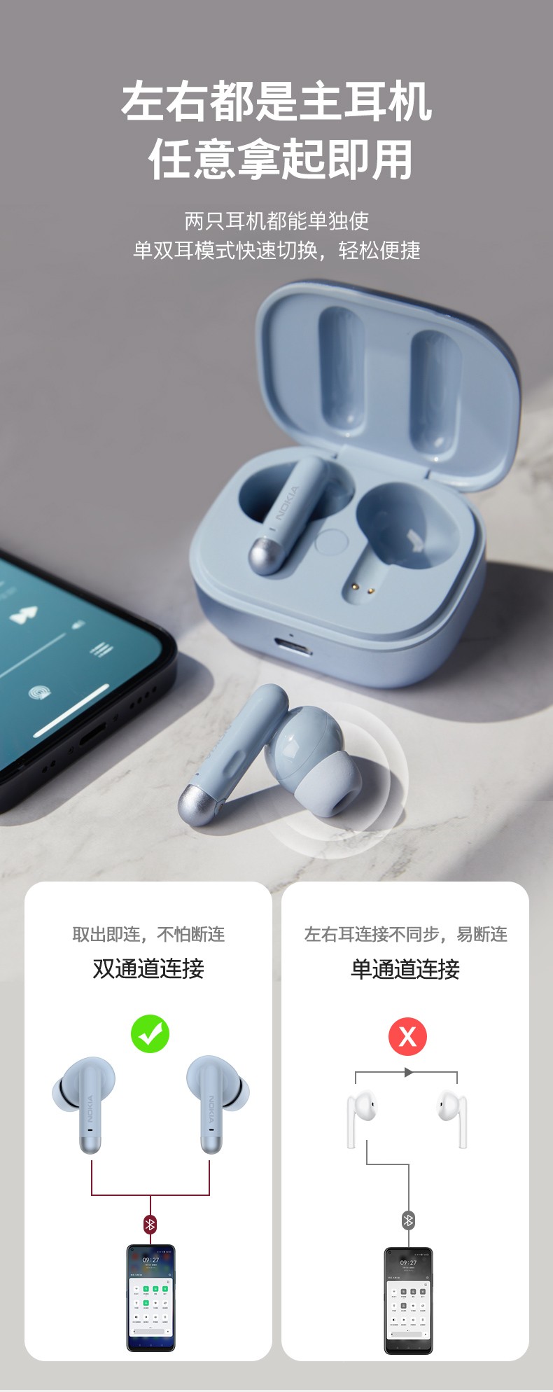 诺基亚IPX6防水时尚音乐耳机批发