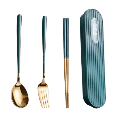 便携式餐具套装三件套304不锈钢筷子叉子勺子套装旅行餐具